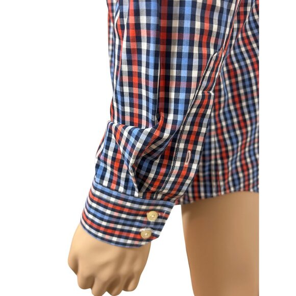 Banana Republic Men Button Up Shirt M  Slim Fit Checked Red White Blue Non-Iron - Picture 13 of 13